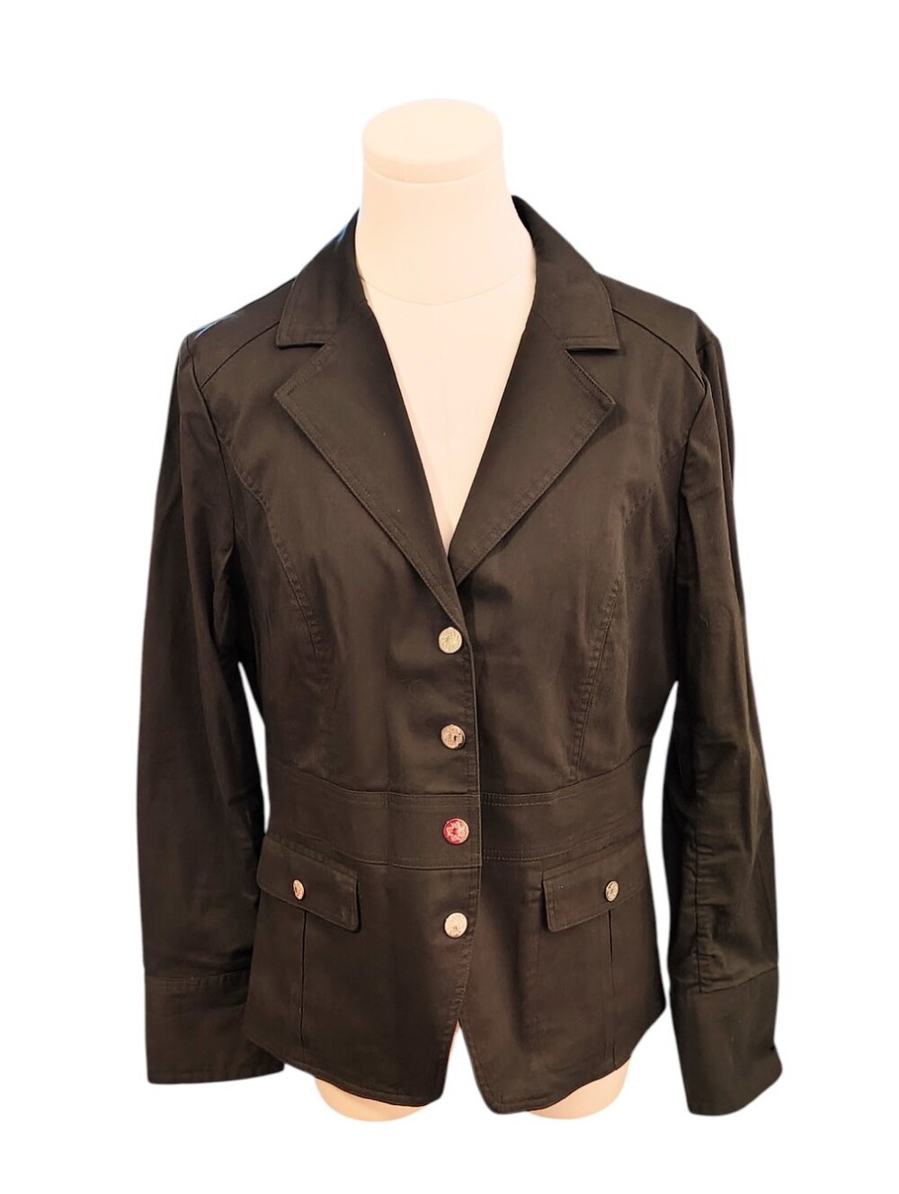 White House Black Market Green Military Moto Blazer With Gold Buttons Size 12